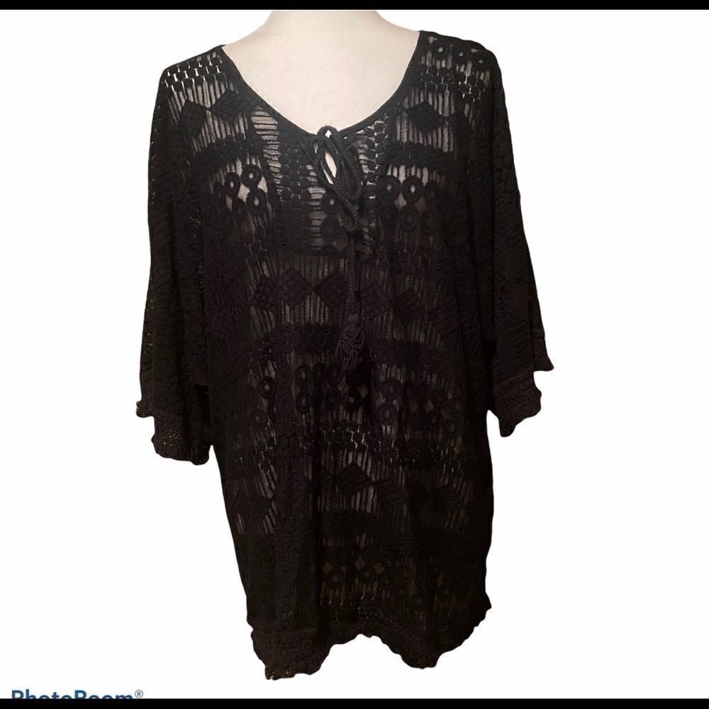 MonoReno Black Oversized Swimsuit Coverup Size Small fringe